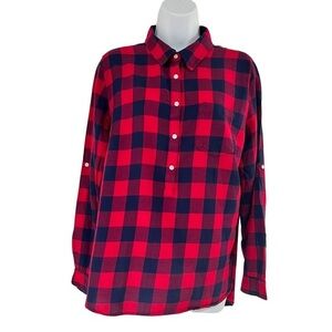 GAP Red & Navy Plaid Boyfriend Fit Cotton Shirt, Size M